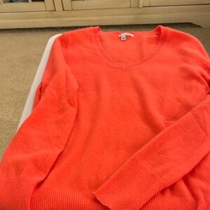 Cashmere Halogen Vibrant Orange V-Neck Sweater
